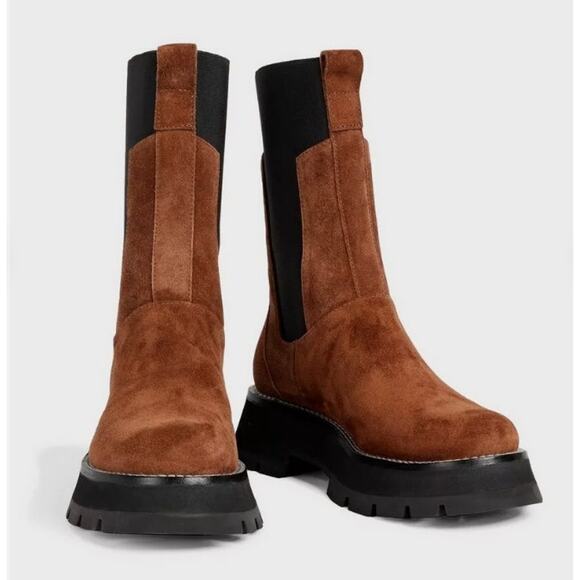 3.1 Phillip Lim Kate Lug Sole Mid Calf Combat Boot Saddle Brown Suede Sz. 10 NIB - Picture 1 of 15
